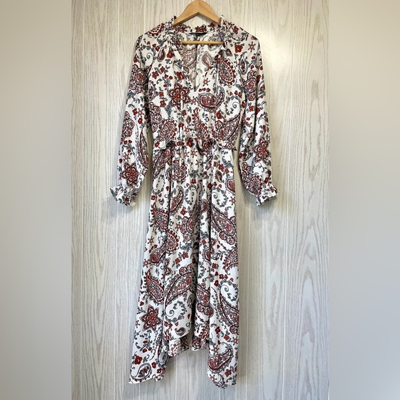 Banana Republic Peasant Midi Dress,Warm White Paisley SIZE 6 EUC - Picture 6 of 6